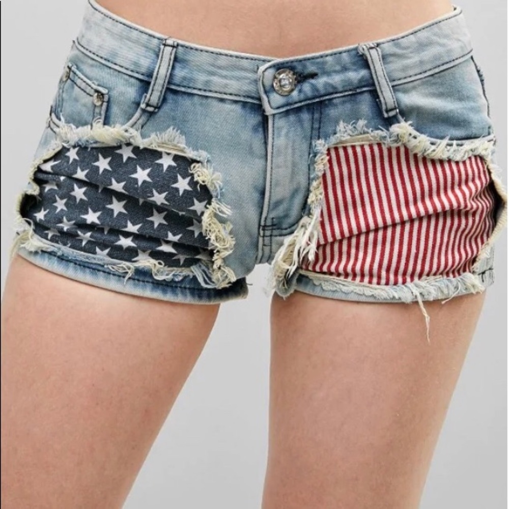 American Flag Frayed Denim Shorts